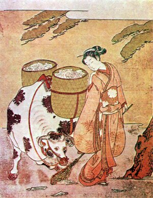 Судзуки Харунобу. Осэн с буйволом. Середина 1760-х годов.