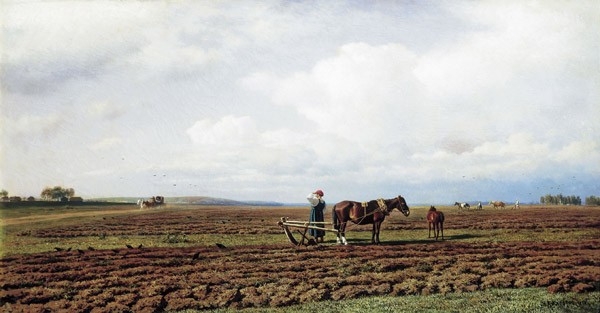 Клодт. На пашне. 1872. Холст, масло. 71 x 131.2. ГТГ