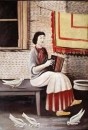 Сона играет на аккордеоне. Картон, масло, 110x89. ГМИ Грузии, Тбилиси