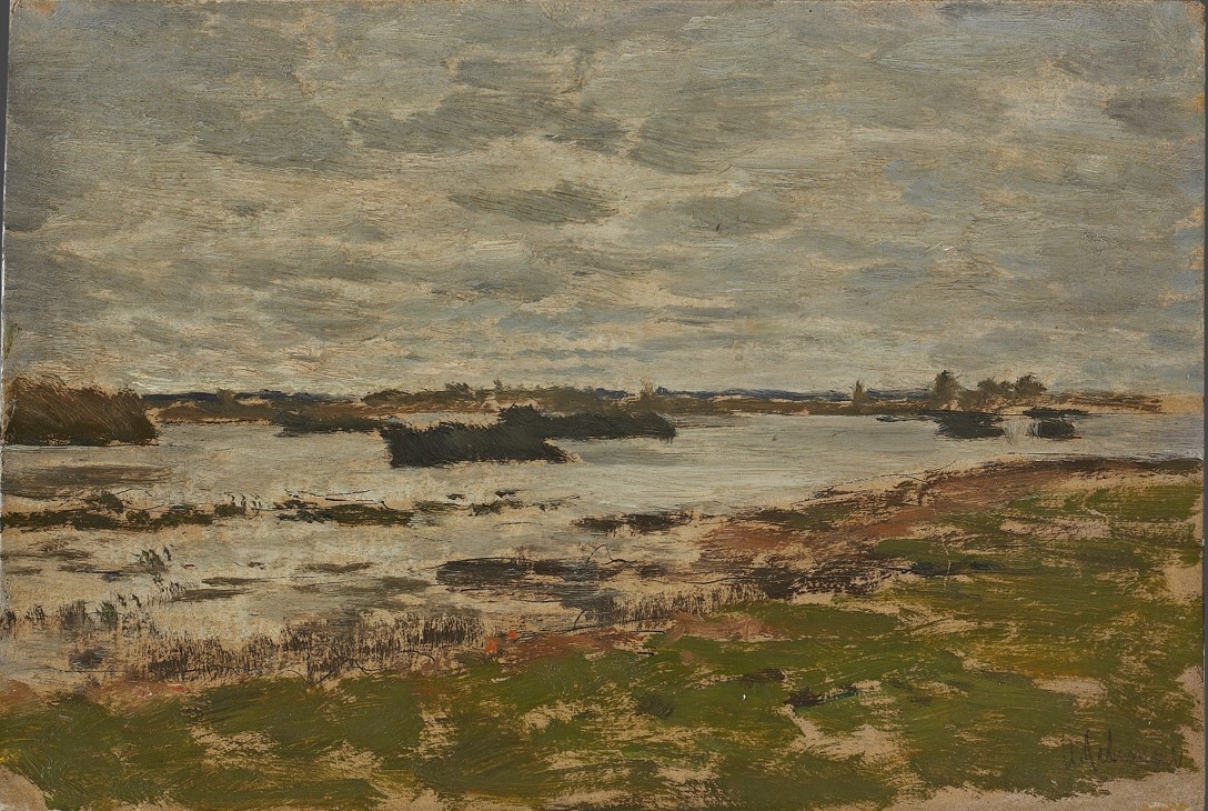 Серый день. Болото. 1898. Этюд. Бумага на картоне, масло. 16,5 × 24, 7 см