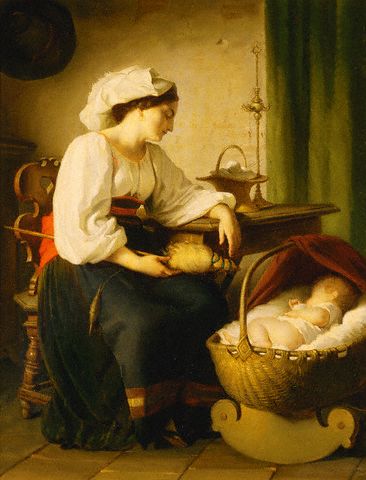 Nineteenth Century European Painting of Mother and Child