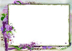 Photo frame surrounded with lilac flowers