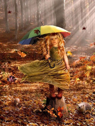 девочка осенью под зонтом