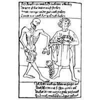 Смерть и торговец. Оттиск с деревянных гравированных досок, 1456 г.