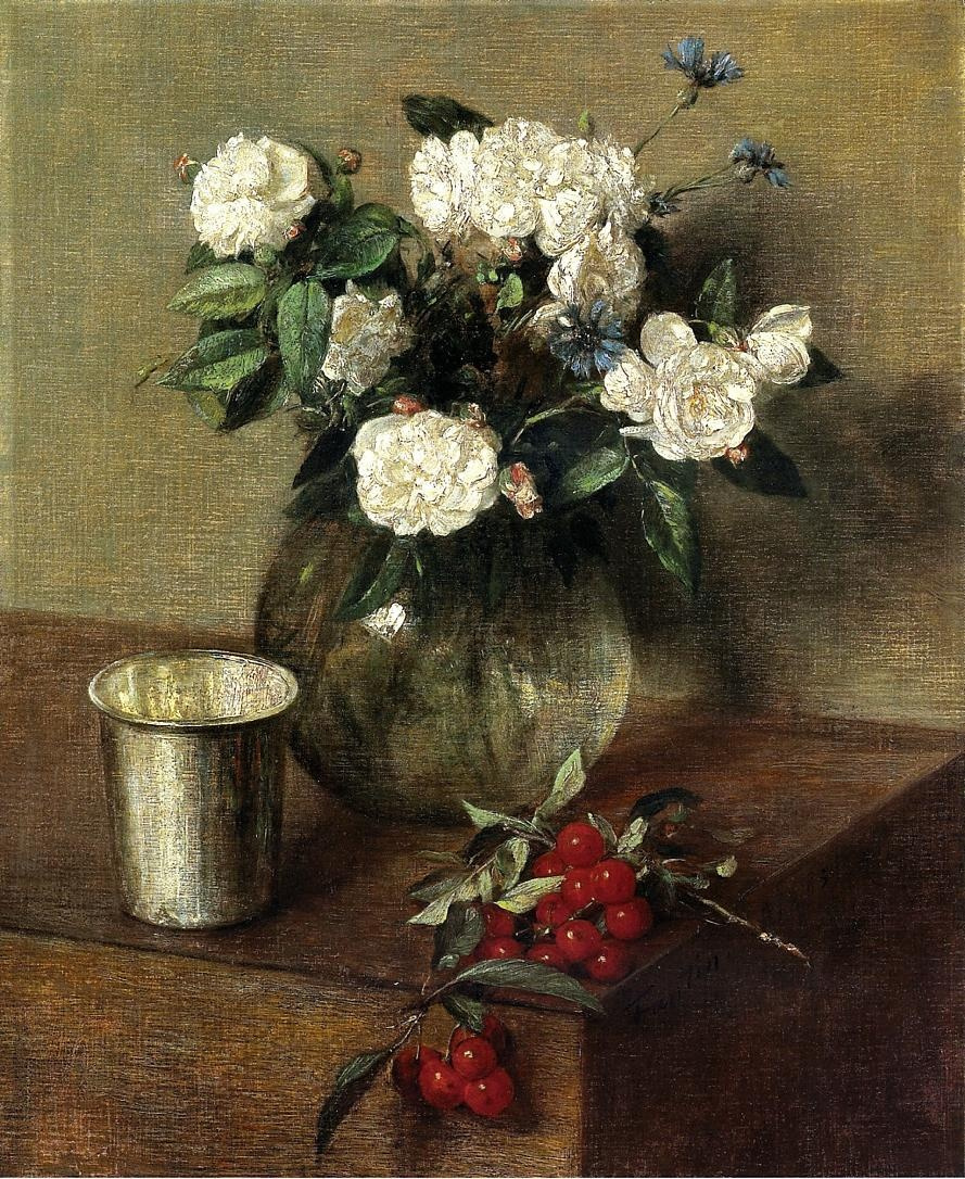 Анри Фантен-Латур. Белые розы и вишни