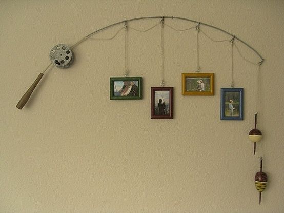 I love this idea for my husbands office....and would be great for a man cave too. Very creative!.....Fishing Pole Picture Frame @ DIY Home Ideas