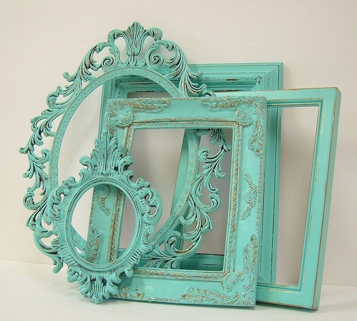 Shabby Chic Picture Frames Set Aqua Turquoise Shabby Chic Home Beach Wedding Decor. $78.00, via Etsy.