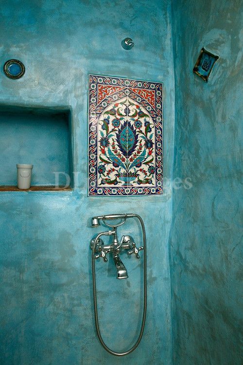 turquoise shower and tile work