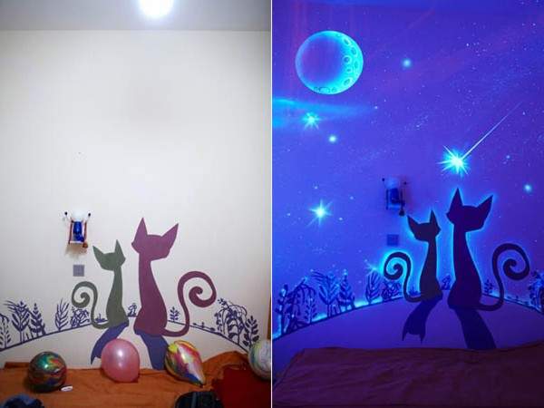 Креативные идеи для дома своими руками - люминесцентные рисунки на стенах