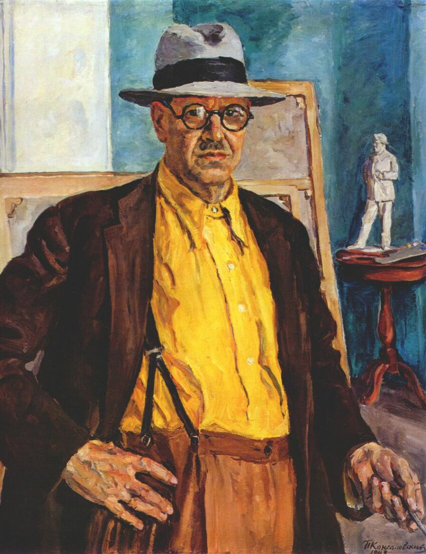 Автопортрет (в желтой рубашке). П. Кончаловский, 1943. Холст, масло