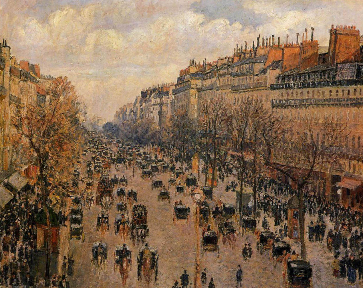 Бульвар Монмартр Во второй половине дня, солнечный свет - Камиль Писсарро (1897)