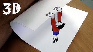 Простой 3d рисунок на бумаге - падающий человечек. Нарисовать сможет каждый!