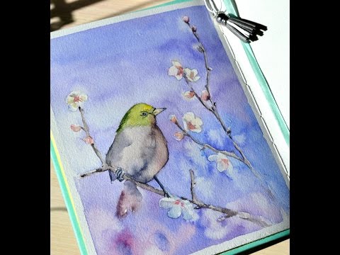 Картина акварелью Весенняя птичка. Speed painting