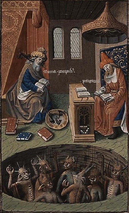18 Пифагор и Порфирий Нун вызывают дьявола посредством гидромантии 1490-е, Франция