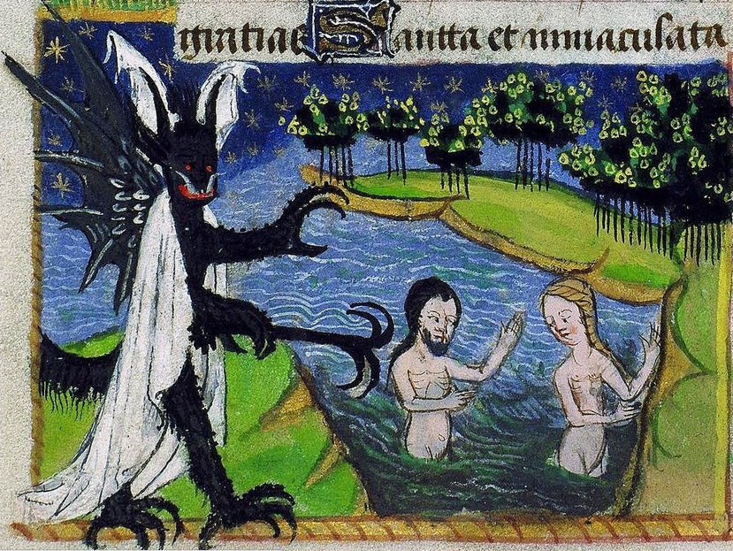 5 Адам и Ева каются в Иордани после изгнания и внось искушаемы дьяволом Франция 15 век