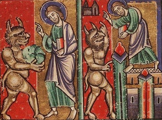 13 Искушение Христа Иллюстрированная библия Париж 12 век