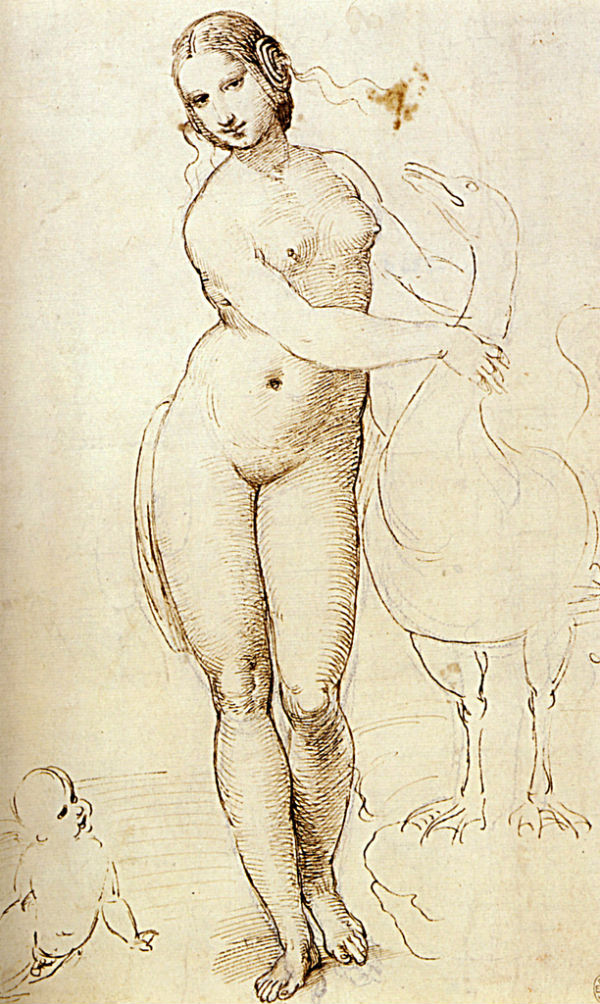 1507- Raphael Leda and the Swan Pen and dark brown ink Londres The Royal collection.jpg