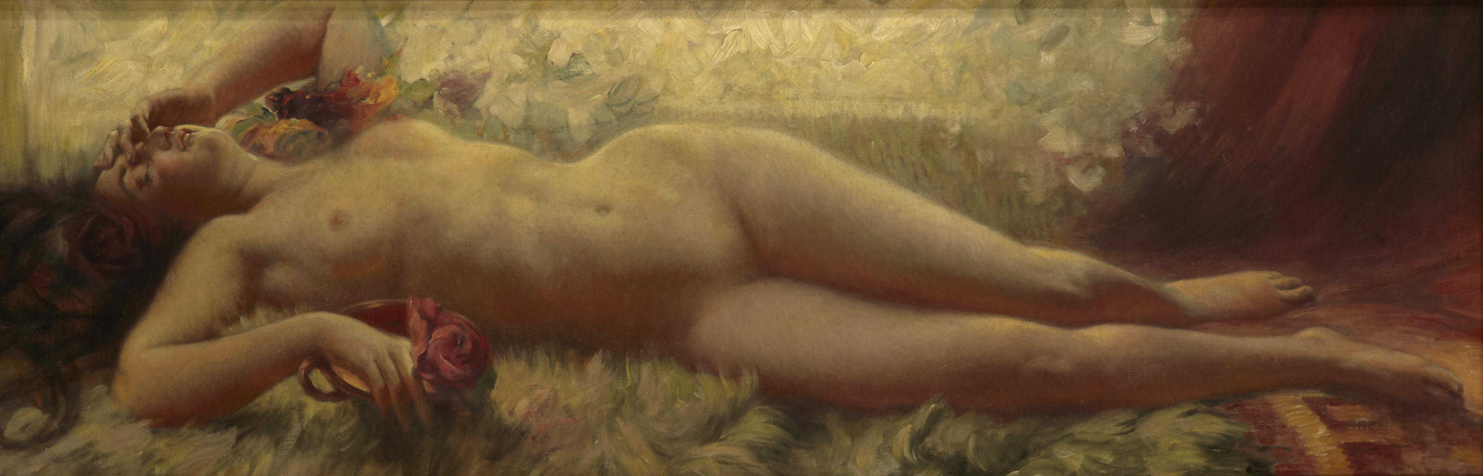 Eduard Buchler, 1861-1958. Лежащая обнаженная. 41.2 x 122.5 см. Частная коллекция