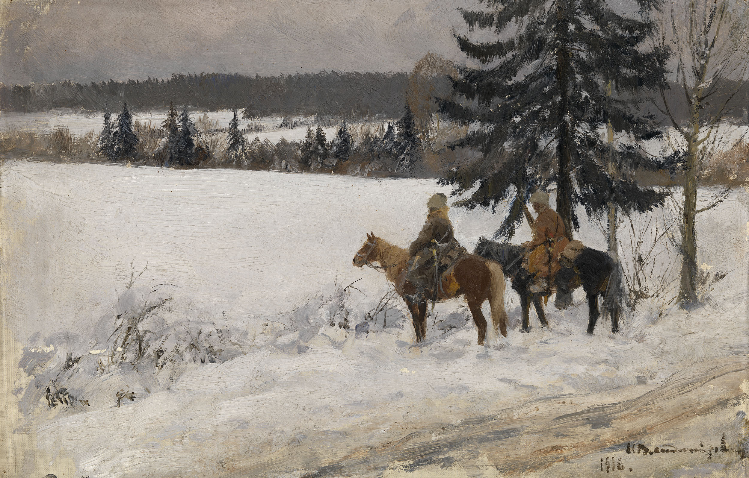 VLADIMIROV, IVAN Winter Scene with Two Cossack Horsemen