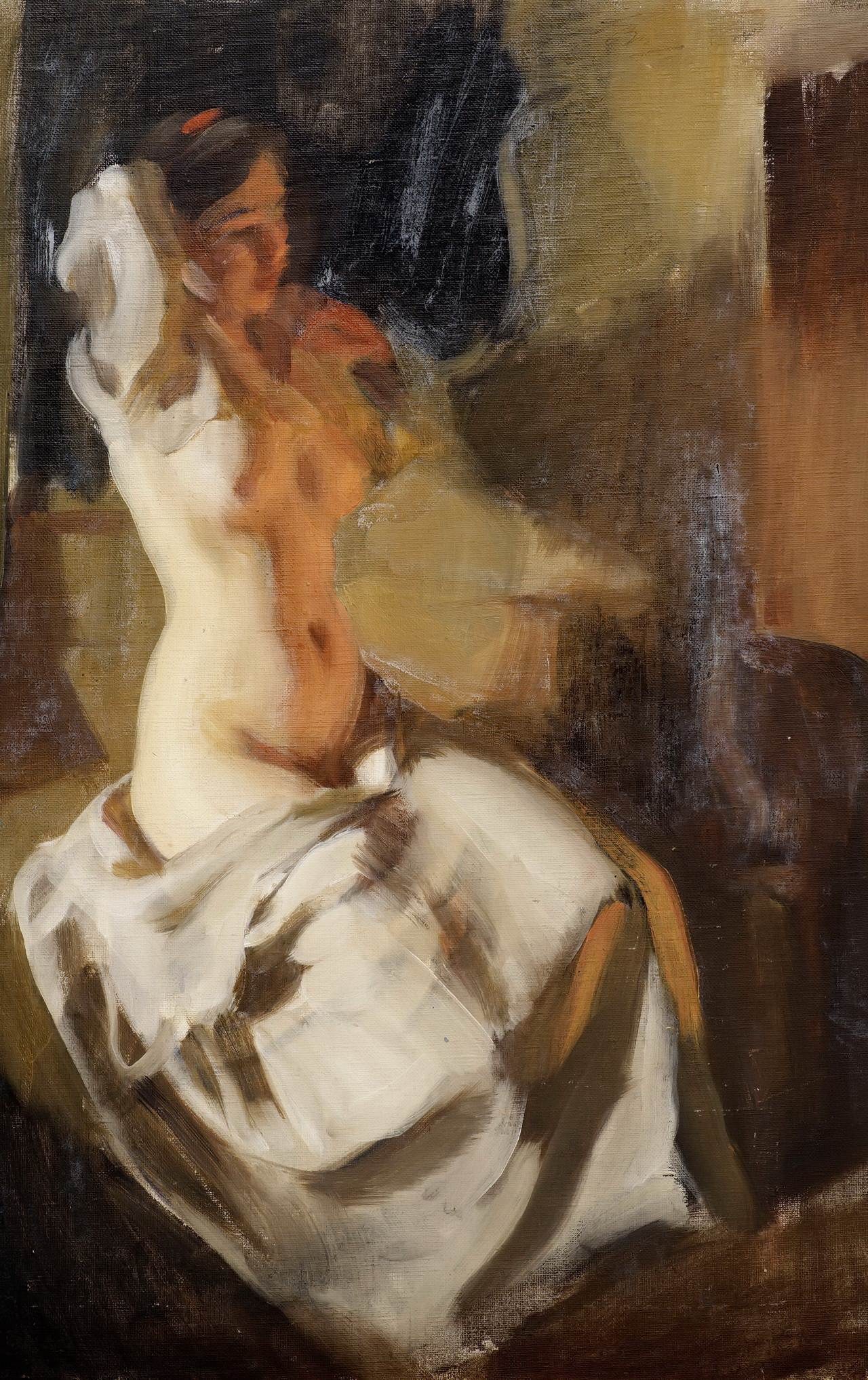 Anders Leonard Zorn. 1860-1920. Обнаженная в свете огня. 1904, 58 х 39 см. Частная коллекция