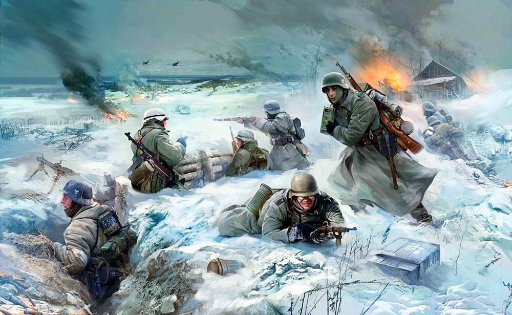 Немецкая пехота ведет бой в зимних условиях (Иван Хивренко)