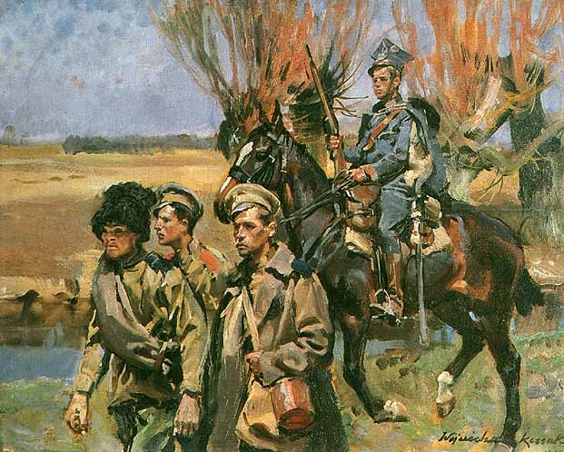 Войцех Коссак. Улан конвоирует русскх пленных. 1916