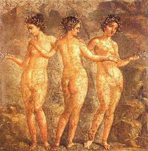 Фото. "Три грации". Фреска из Помпей, ок. 60 г. до н.э.