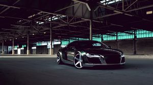 Превью обои audi, r8, chrome, cw-5, matte black, черный, вид сбоку