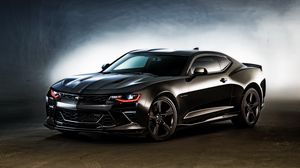 Превью обои chevrolet, camaro, концепт, черный, вид сбоку