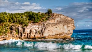 Превью обои пляж, скала, море, прибой