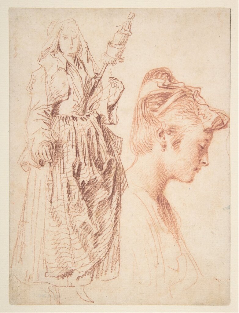 Женщина с прялкой и штудия женской головы (16.4 x 12.2) (Нью-Йорк, Метрополитен).jpg
