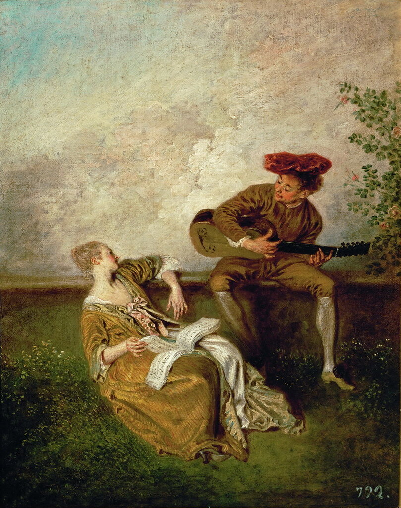 Гитарист и молодая дама с нотной тетрадью (возможно, 1718) (24.3 x 18.4) (Мадрид, Прадо).jpg