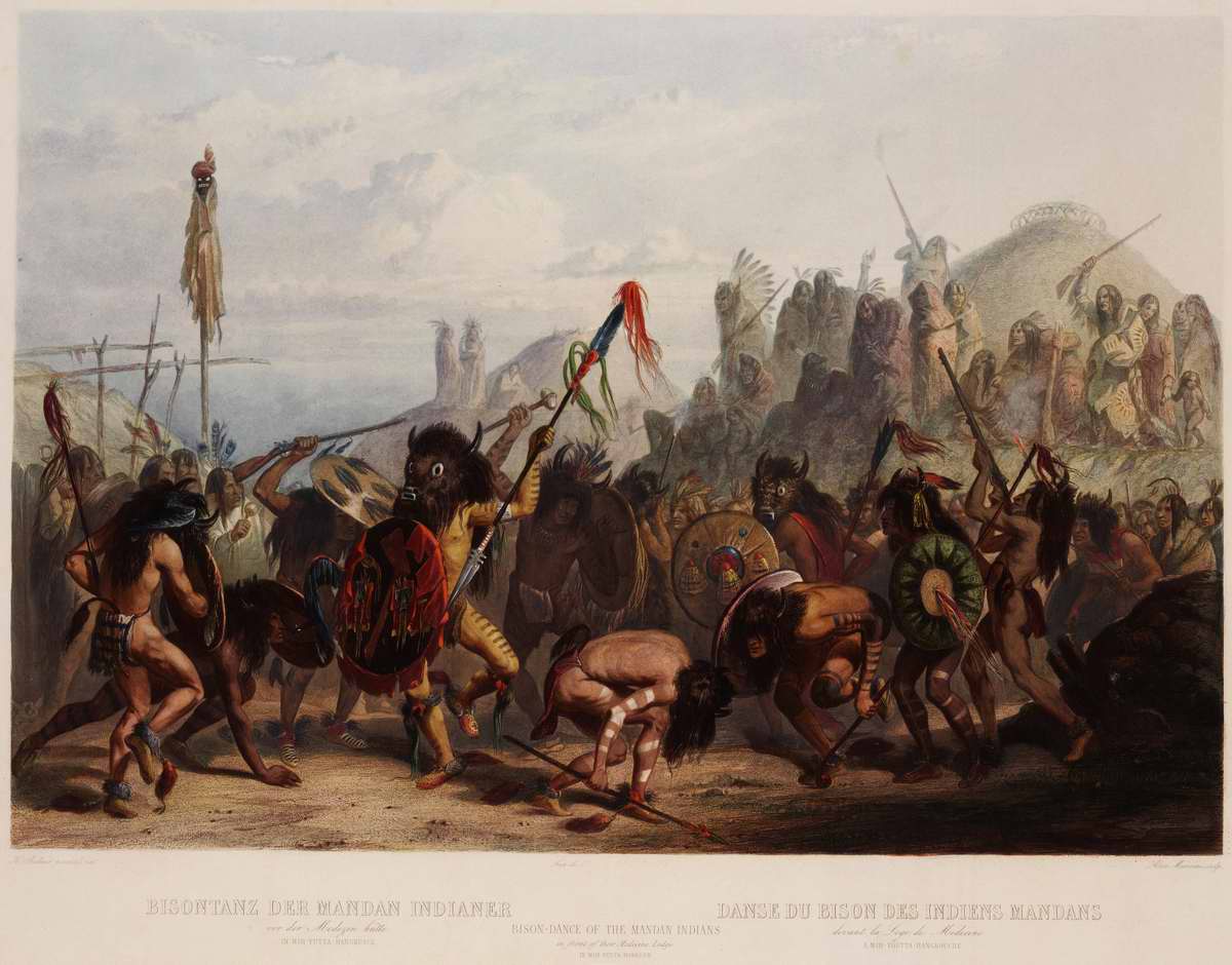 Танец бизонов индейцев из племени манданов - Karl Bodmer