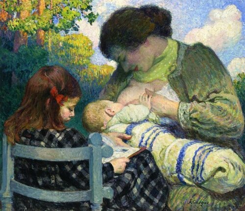 Французский художник Анри ЛебаскHenri Lebasque - Материнство, мадам Лебаск и ее дети