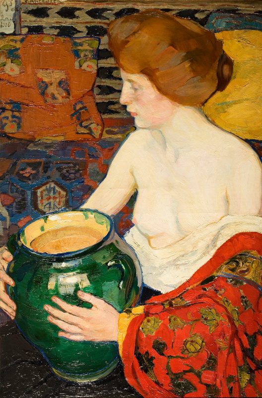Натурщица с зеленой вазой. Елена Киселёва 1910