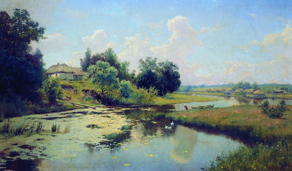 Деревня на берегу реки 1893 холст масло 82 х 135 см Запорожский областной художественный музей.jpg