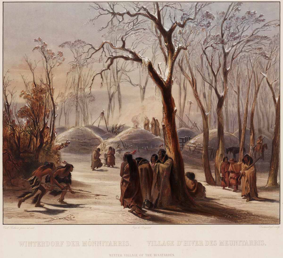 Зимний лагерь индейцев племени Minatarre - Karl Bodmer