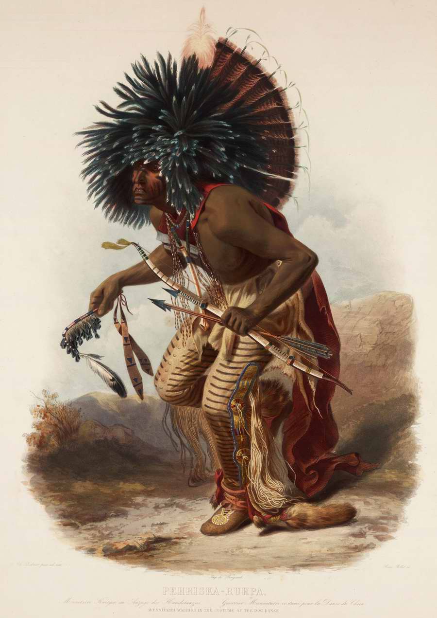 Индейский воин в костюме для исполнения собачьего танца - Karl Bodmer