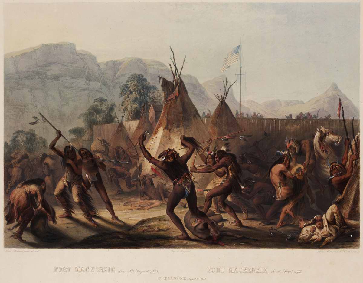 Стычка между племенами индейцев у стен Форта Маккензи - Karl Bodmer