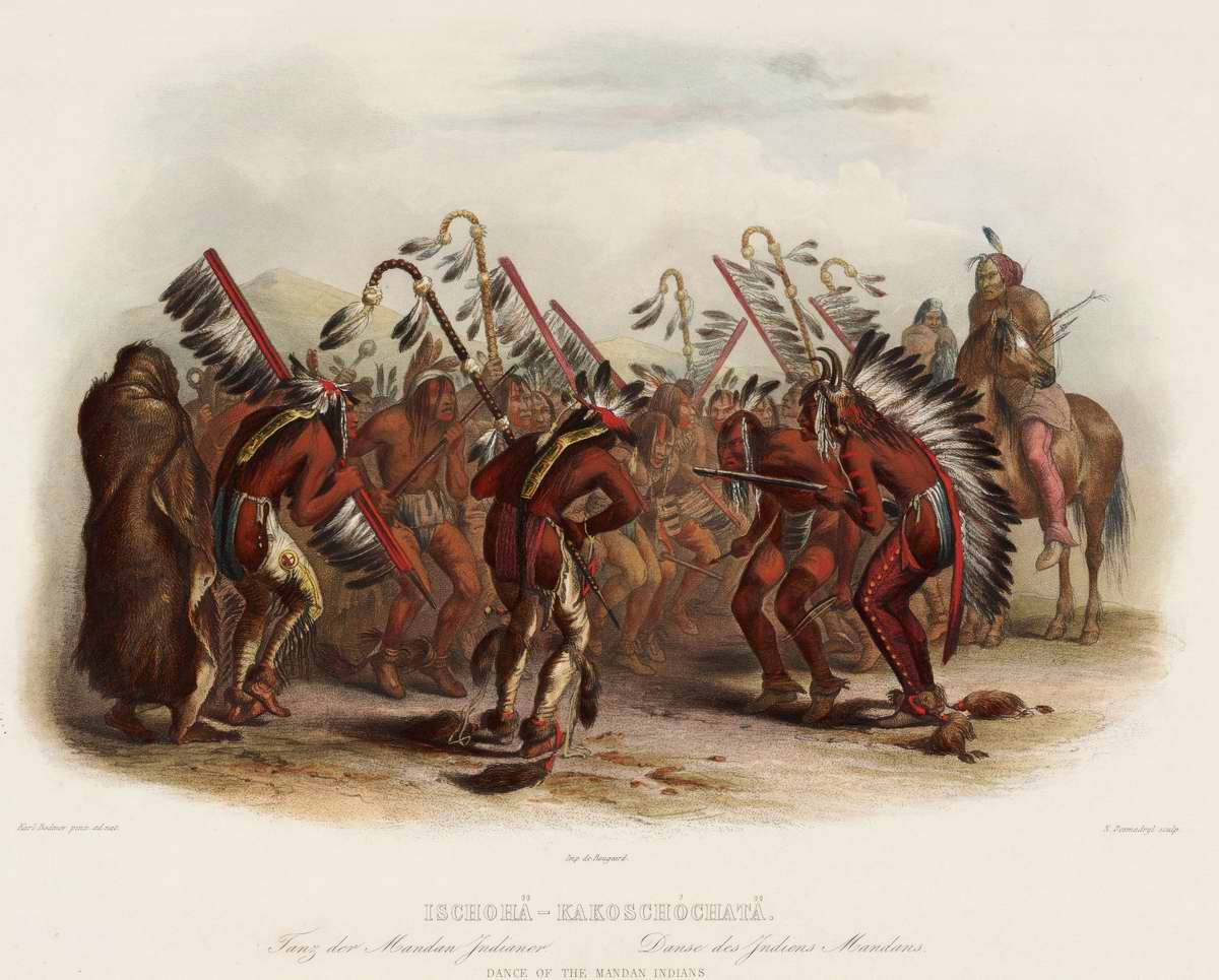 Боевой танец индейцев племени манданов - Karl Bodmer