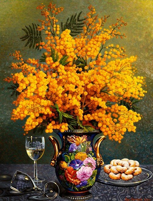 Ian Hornak American Mimosa in a Sevres Vase. 2000 г..jpg