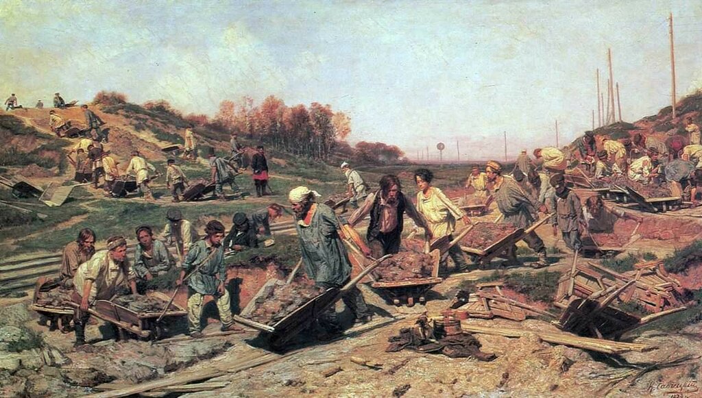 «Ремонтные работы, на железной дороге»1874.Холст, масло 100 х 175Государственная Третьяковская галереяМосква