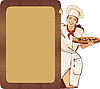 Итальянская официантка и меню с пиццей | Векторный клипарт