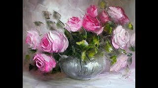 Картина маслом поэтапно "Букет роз мастихином". Bouquet of roses.Picture