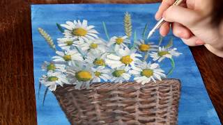 Как рисовать цветы ромашки в корзине