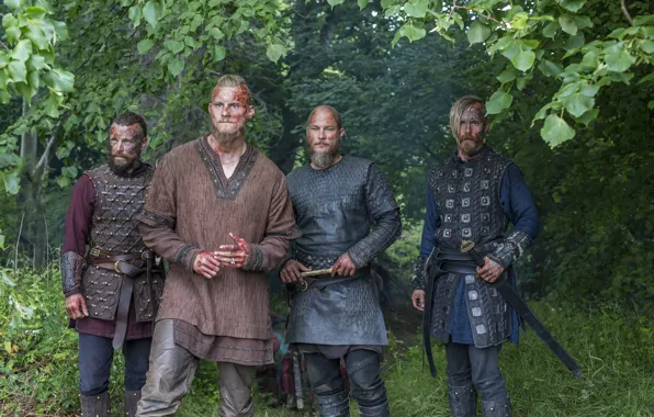 Обои Alexander Ludwig, Бьёрн, Travis Fimmel, Викинги, Vikings, Ragnar Lothbrok, воины