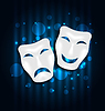 Комедии и трагедии театральные маски на синем | Векторный клипарт