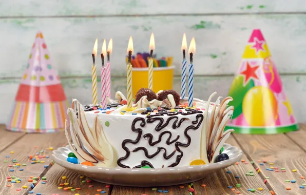 Обои торт, свечи, cake, candle, День Рождения, colorful, celebration, decoration, Happy Birthday