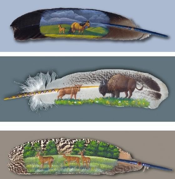 Рисунки на перьях