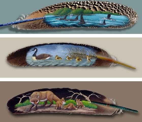 Рисунки на перьях